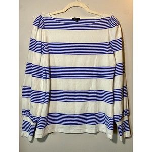 Talbots Ballon Long Sleeve Blue & White Boat Neck Super Soft T-Shirt Blouse XS